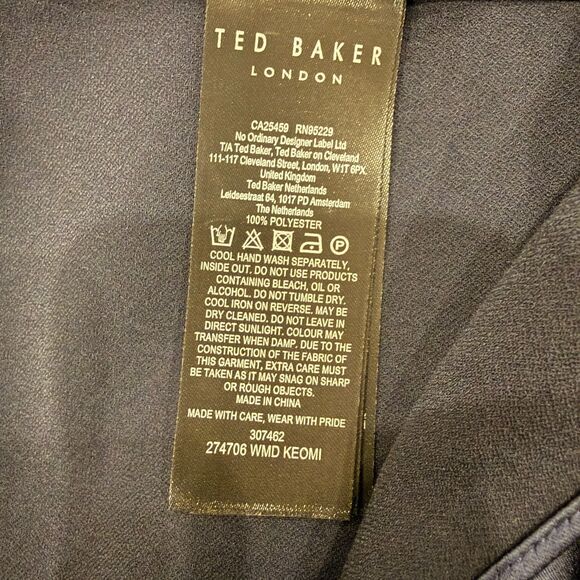 NWT Ted Baker Size 6 Keomi Navy Waterfall Ruffle Satin Bias Cut Midi Dress TB 2 - Picture 12 of 13